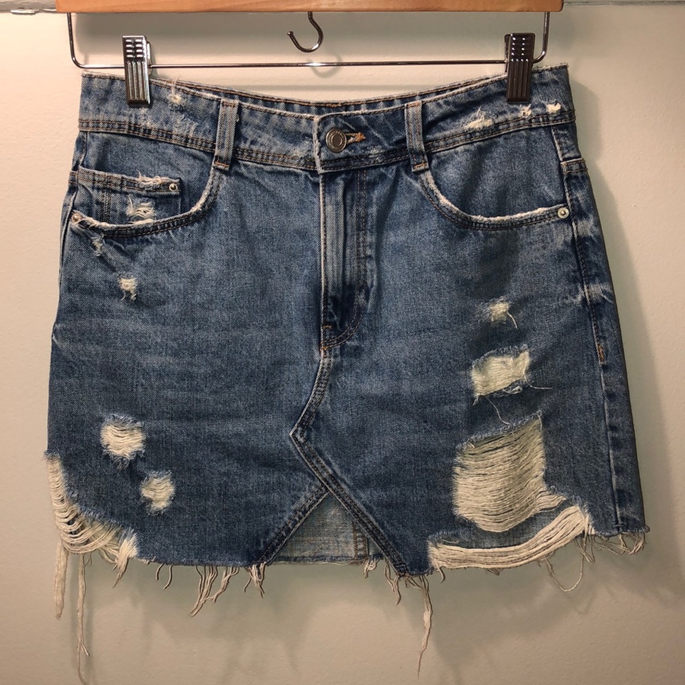 Zara Destroyed Denim Skirt